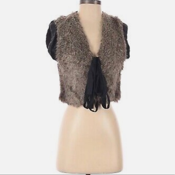 Juicy Couture small wool & fur tie front vest - Picture 1 of 5